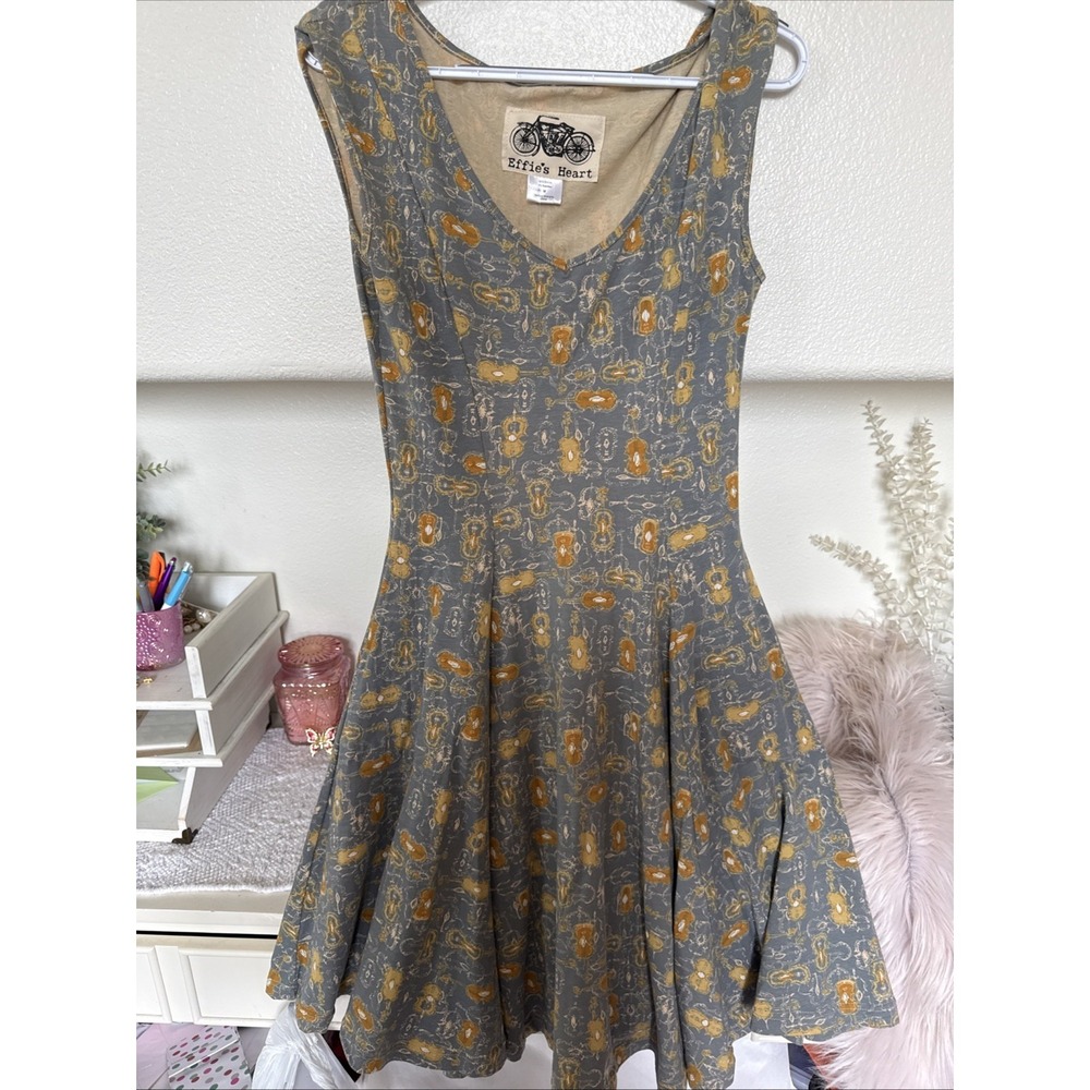 Effies Heart Violin Dress Fit Flare Pin Up Rockabilly Pockets Whimsical Retro M - Picture 4 of 5